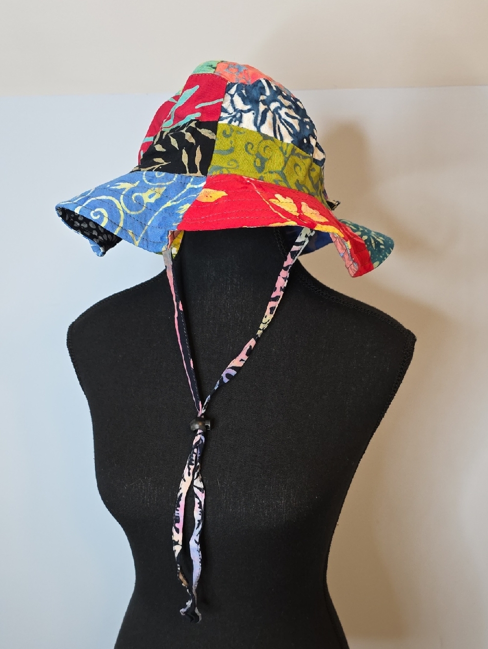 Patchwork Multi-Color Bucket Hat with Chin Tie